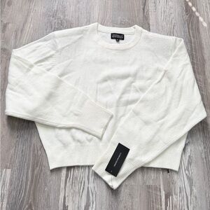 Classic White ivory Crew Neck Sweater Cropped Shoulder-Pad Knit Sweater XL